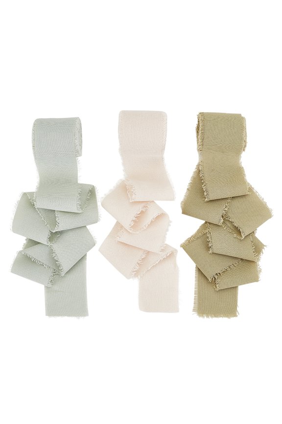 3 Rolls Cotton Frayed Ribbon Fringe Raw Edge Ribbon Gift Wrap Tape Ribbon Fabric Boho Ribbon for Flower Bouquet Gift Wrapping Wedding