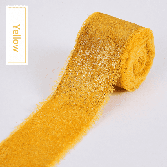 3 Rolls Dark Red Glitter Chiffon Ribbon, 1.57 Inch x 14.7 Yards Total Frayed Edge Polyester Ribbon for Gift Wrapping, Wedding Décor, Bouquets and DIY Crafts,yellow