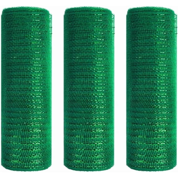 3 Rolls Deco Mesh Ribbon for Wreath Making Supplies, 10 Inch x 30FT Metallic Foil Burlap Deco Mesh Fabric for DIY Crafts Christmas Tree Thanksgiving New Year Wreath Swags and Decorating