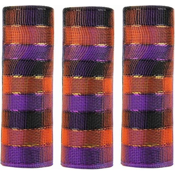 3 Rolls Deco Mesh Ribbon for Wreath Making Supplies, 10 Inch x 30FT Metallic Foil Burlap Deco Mesh Fabric for DIY Crafts Christmas Tree Thanksgiving New Year Wreath Swags and Decorating