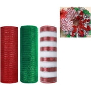 3 Rolls Deco Mesh Ribbon for Wreath Making Supplies, 10 Inch x 30FT Metallic Foil Burlap Deco Mesh Fabric for DIY Crafts Christmas Tree Thanksgiving New Year Wreath Swags and Decorating