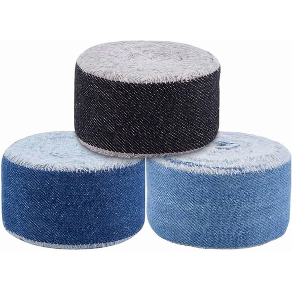3 Rolls Denim Ribbon Jean Fabric Ribbon 16 Yards Rustic Ribbons 1.6 inch Cloth Fringe Ribbons for Crafts Handmade Gift Wrapping Hair Sewing Decor