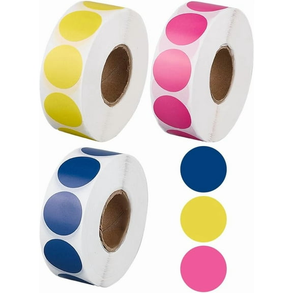 3 Rolls Direct Thermal Printer Label Stickers 3 Colors Round Paper 19mm 1000Pcs per Roll for Barcode Address Shipping Printing