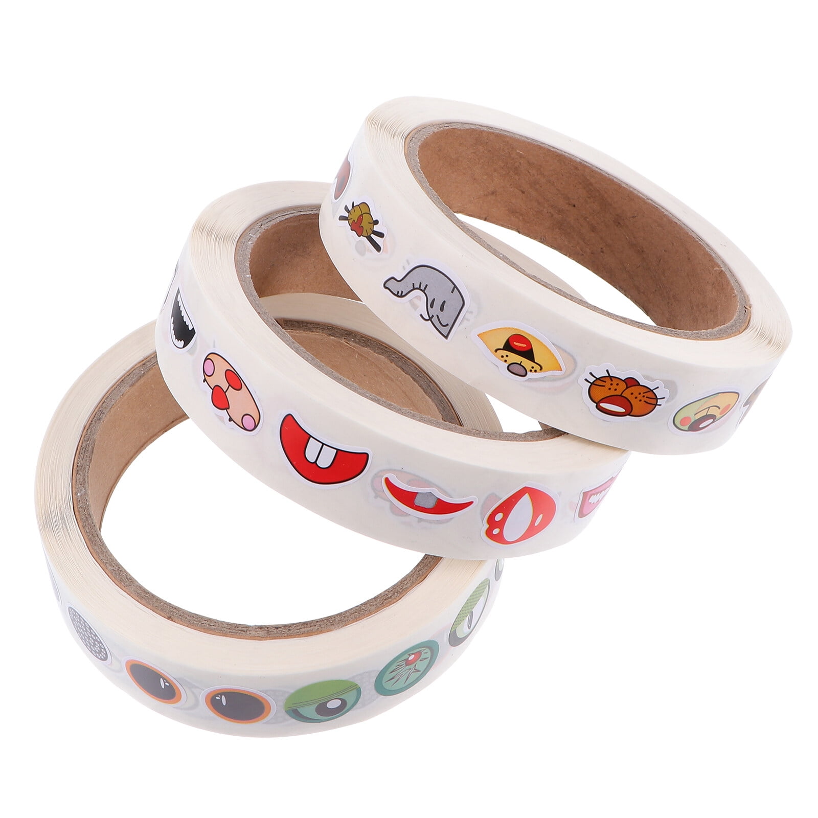3 Rolls Diy Stickers Cartoon Eye Nose Mouth Pattern Stickers Adhesive