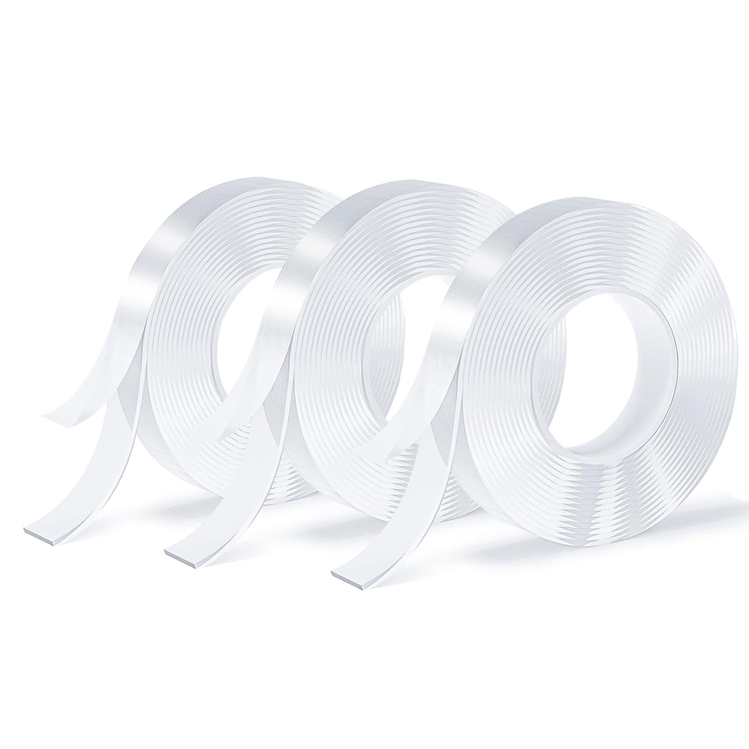3 Rolls Double Sided Tape, Nano Transparent Adhesive Traceless Removable, Washable, Reusable, Suitable for Carpets, Photo Walls, 9.85 Feet Per Roll