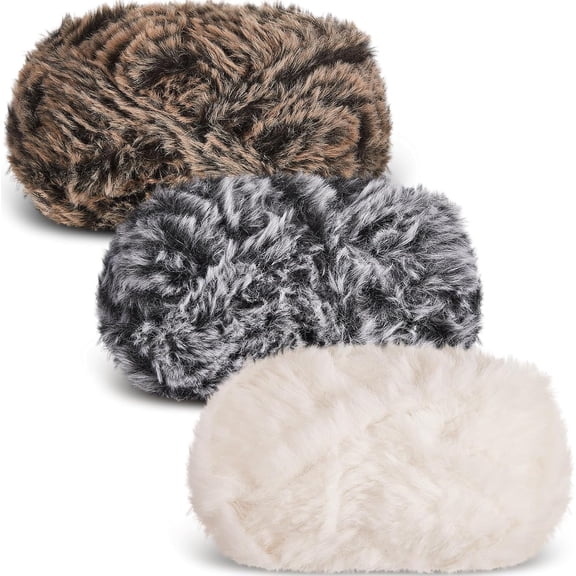 3 Rolls Faux Fur Yarn Soft Fur Yarn Fluffy Yarn Plush Chunky Knit Yarn Winter Eyelash Yarn for Knitting Crocheting Crafting Blanket Rug Clothes, Total Length 3 X105 ft