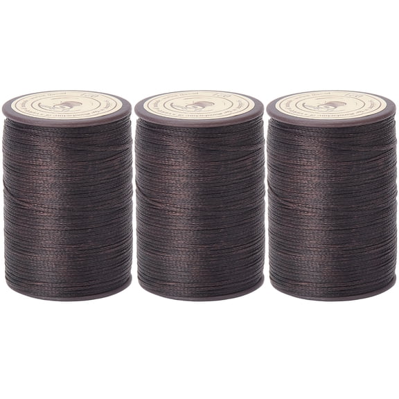 3 Rolls Flat Waxed Polyester Thread String Micro Macrame Cord for Leather Sewing Stitching Dark Coffee 0.8~0.9x0.3mm about 109.36 yards(100m)/roll