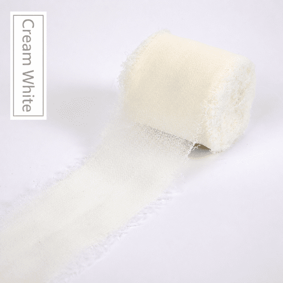 3 Rolls Frayed Edge Polyester Chiffon Ribbon, Each Roll 1.57 Inch x 5.47 Yards, Satin-Look Ribbon for Wedding Invitations, Bouquets, Gift Wrapping and DIY Crafts