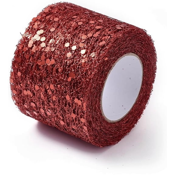 3 Rolls Glitter Sequin Deco Mesh Ribbons Tulle Fabric Tulle Roll Spool Fabric For Skirt Making Red 2 inch(5cm) about 10yards/roll(9.144m/roll)