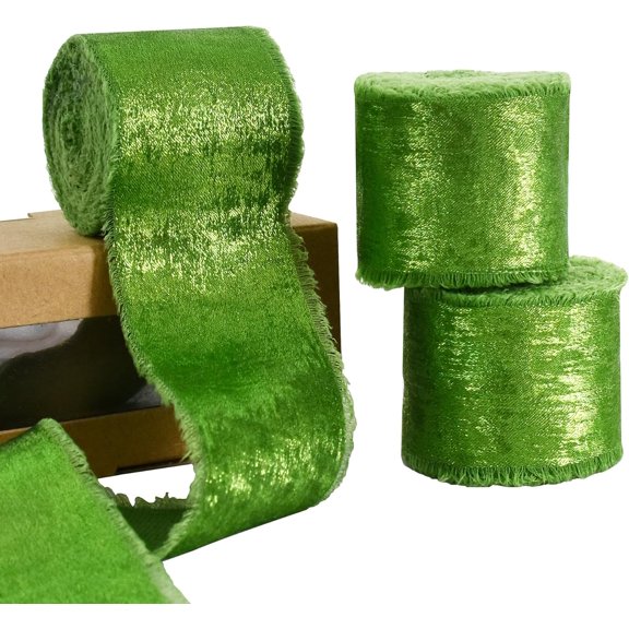 3 Rolls Grass Green Silk Satin Ribbon, 1.5 Inch 15 Yards Chiffon Frayed Ribbon for Flower Bouquet, Gift Wrapping, Wedding, Birthday Party Decor green -