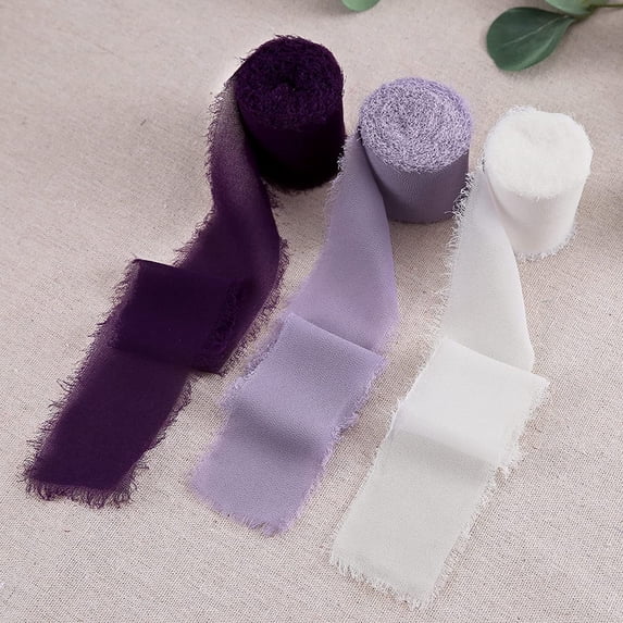 3 Rolls Handmade Valentines Chiffon Silk Ribbon Fringe, 1.5" x 16 Yd Frayed Edges Ribbons for Wedding Invitations Bridal Bouquets Gifts Wrapping Crafts Holiday Party Decorations