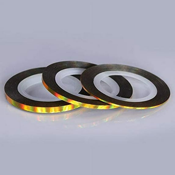 3 Rolls Nail Striping Tapes Line Adhesive Holographic Laser Manicure Design Nail Art Decoration 1mm 2mm 3mm Sticker - (Color: Gold 3 Sizes)