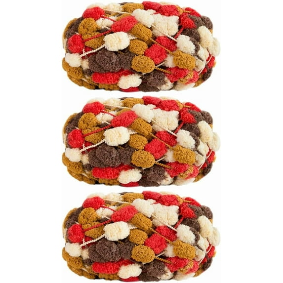 3 Rolls POM-POM Ball Yarn,100% Polyester Jelly Bean POM-POM Ball Yarn for Crochet Knitting Handcraft Mat Pet Nest 450g