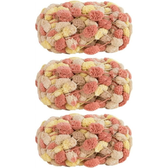 3 Rolls POM-POM Ball Yarn,100% Polyester Jelly Bean POM-POM Ball Yarn for Crochet Knitting Handcraft Mat Pet Nest 450g