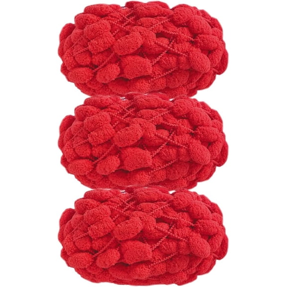 3 Rolls  POM-POM Ball Yarn,100% Polyester Jelly Bean POM-POM Ball Yarn for Crochet Knitting Handcraft Mat Pet Nest 450g