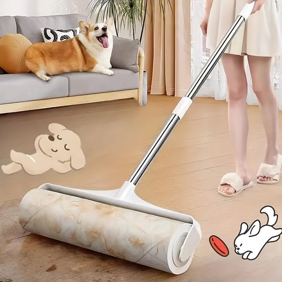 3 Rolls of Paper + 1 Long Handled Mop for Cat Hair Removal | 4pcs/set Retractable Hair Brush and Mop, Pet Hair Removal Roller, Sofa Carpet Dust Roller, Household Floor Cleaning Tool