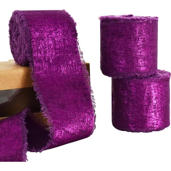3 Rolls Purple Chiffon Silk Ribbon, 1.5 Inch 15 Yards Glitter Frayed Ribbon for Flower Bouquet, Gift Wrapping, Wedding, Birthday Party Decor light purple -