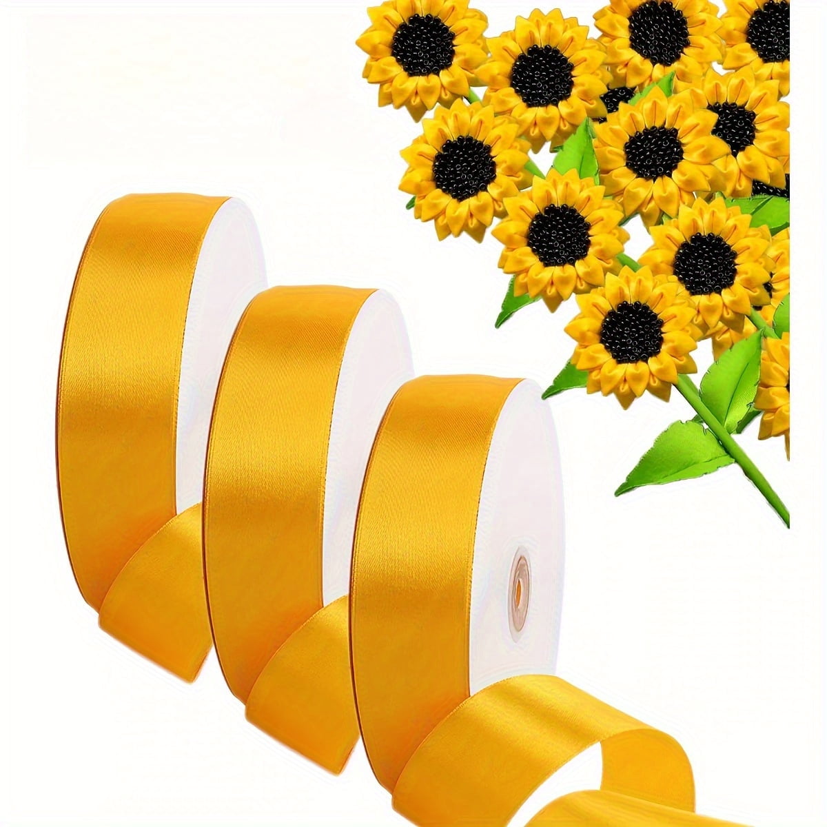 3 Rolls Satin Solid Ribbon for Crafts, 100 Yards Each,Pink, Rose Red, and Golden Yellow, Hot Pink Ribbon, Ribbon for Gift Wrapping, Flower Bouquets, Wedding & Party Decorations
