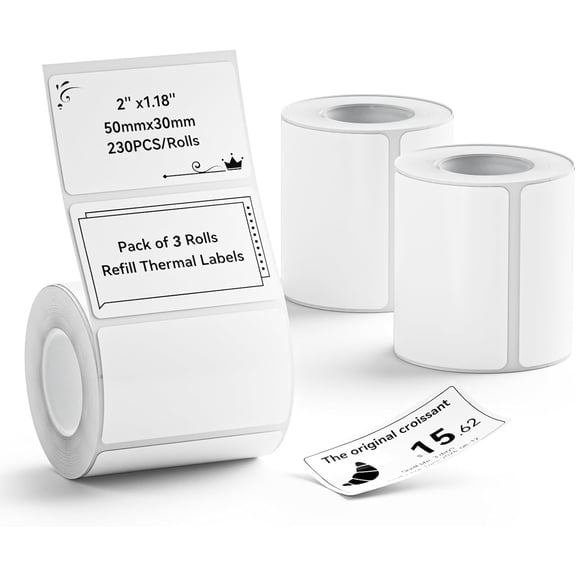 3 Rolls Set Label for B1/B21/B3S Label Printer, 1.97'' x 1.18'' (50x30mm),Waterproof Labels for Mason Jar/Barcode/Logo/QR Code (White)