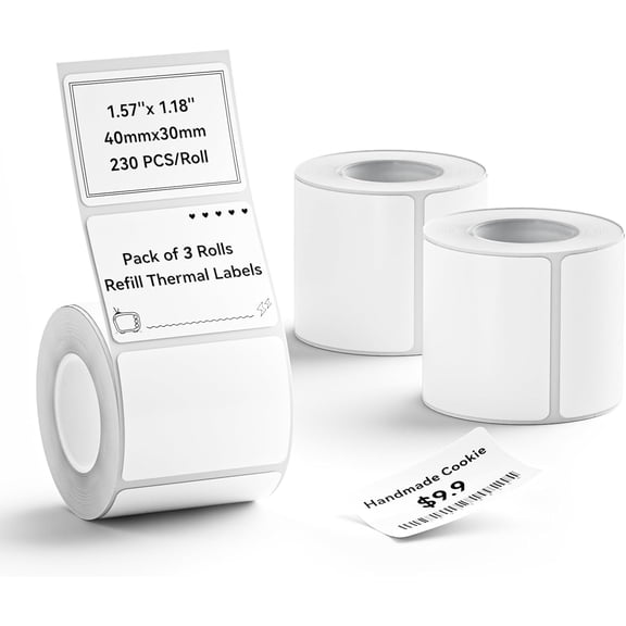 3 Rolls Set Label for B1/B21/B3S Printer, 1.57" x 1.18" (4030 mm),Waterproof Labels Mason Jar/Pantry Kitchen Organization (White
