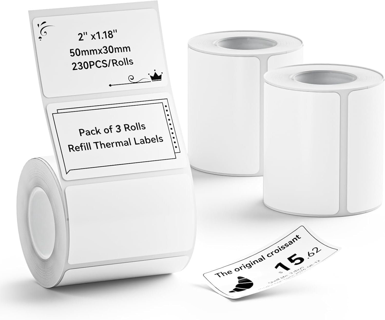 3 Rolls Set Label for B1/B21/B3S Printer, 1.97'' x 1.18'' (50x30mm),Waterproof Labels Mason Jar/Barcode/Logo/QR Code (White)