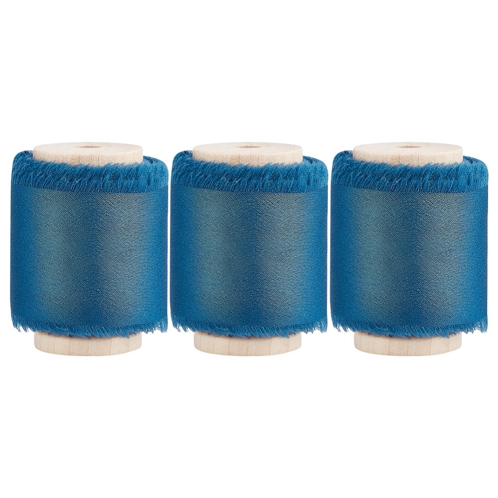 3 Rolls Silk Ribbon 1.5inch 5 Yard Blue Handmade Fringe Ribbons ...