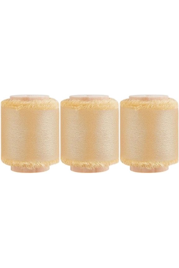 3 Rolls Silk Ribbon 1.5inch 5 Yard Gold Handmade Fringe Ribbons Polyester Satin Frayed Ribbon Fabric for DIY Gift Wrapping Birthday Wedding Bridal Bouquets Decor