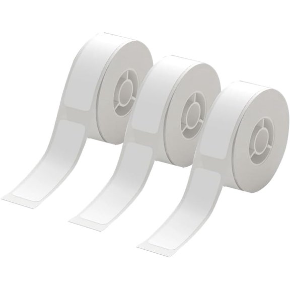 3 Rolls White D30 Label Tapes Compatible with Label Maker Model D30, Thermal Sticker Paper 12mm x 40mm (0.47 x 1.57 Inches) Black on White Laminated Office Labeling Tape Replacement