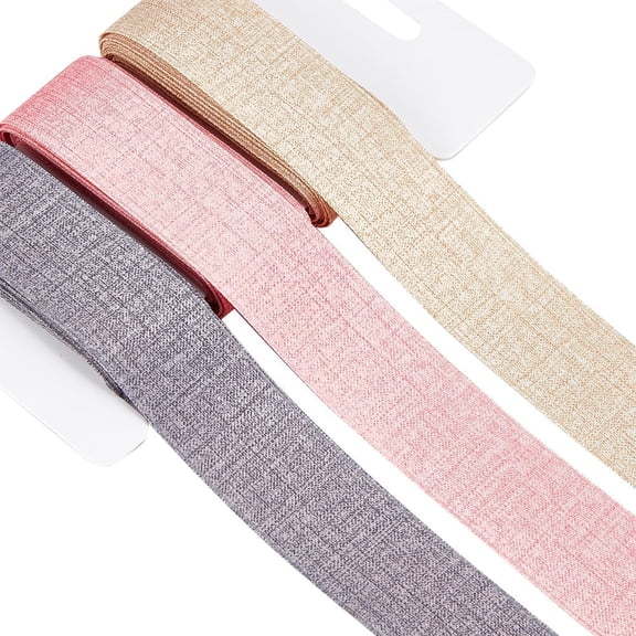 3 Rolls Wired Edge Ribbon 1inch Pink Grey Yellow Polyester Burlap Peep Ribbons Wedding for Christmas Valentine's Day Easter Wrapping Wreath Bowknot Home Decor DIY Craft Colorful DIY