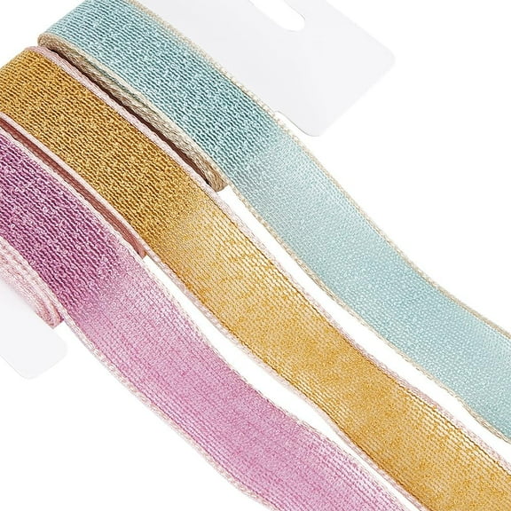 3 Rolls Wired Edge Ribbon 1inch Purple Green Blue Mesh Burlap Peep Ribbons Fabric Wedding for DIY Christmas Valentine's Day Easter Box Wrapping Wreath Bowknot Home Decor DIY Craft