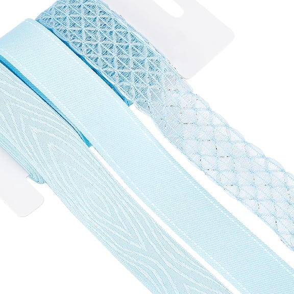 3 Rolls Wired Edge Ribbon 1inch Sky Blue Burlap Peep Ribbons Mesh Chiffon Polyester Fabric Wedding