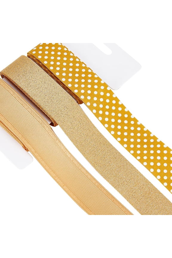 3 Rolls Wired Edge Ribbon 1inch Yellow Golden Metallic Glitter Dot Burlap Peep Ribbons Fabric Wedding