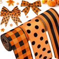 thumbnail image 1 of 3 Rolls Wired Ribbon Orange 2.5 Inch x 15 Yards Easter Orange and Black Buffalo Plaid Ribbon Gingham Ribbon Dot Pattern Striped Ribbons for Halloween Thanksgiving Fall DIY Crafts Party Decor, 1 of 7