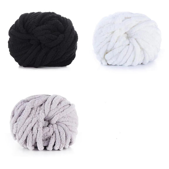 3 Rolls Wool Jumbo Chenille Yarn Premium Soft Giant Bulky Chunky Arm Hand Finger Knitting Yarn for Handmade Knot Pillow Throw Blanket Mixed Color 20mm