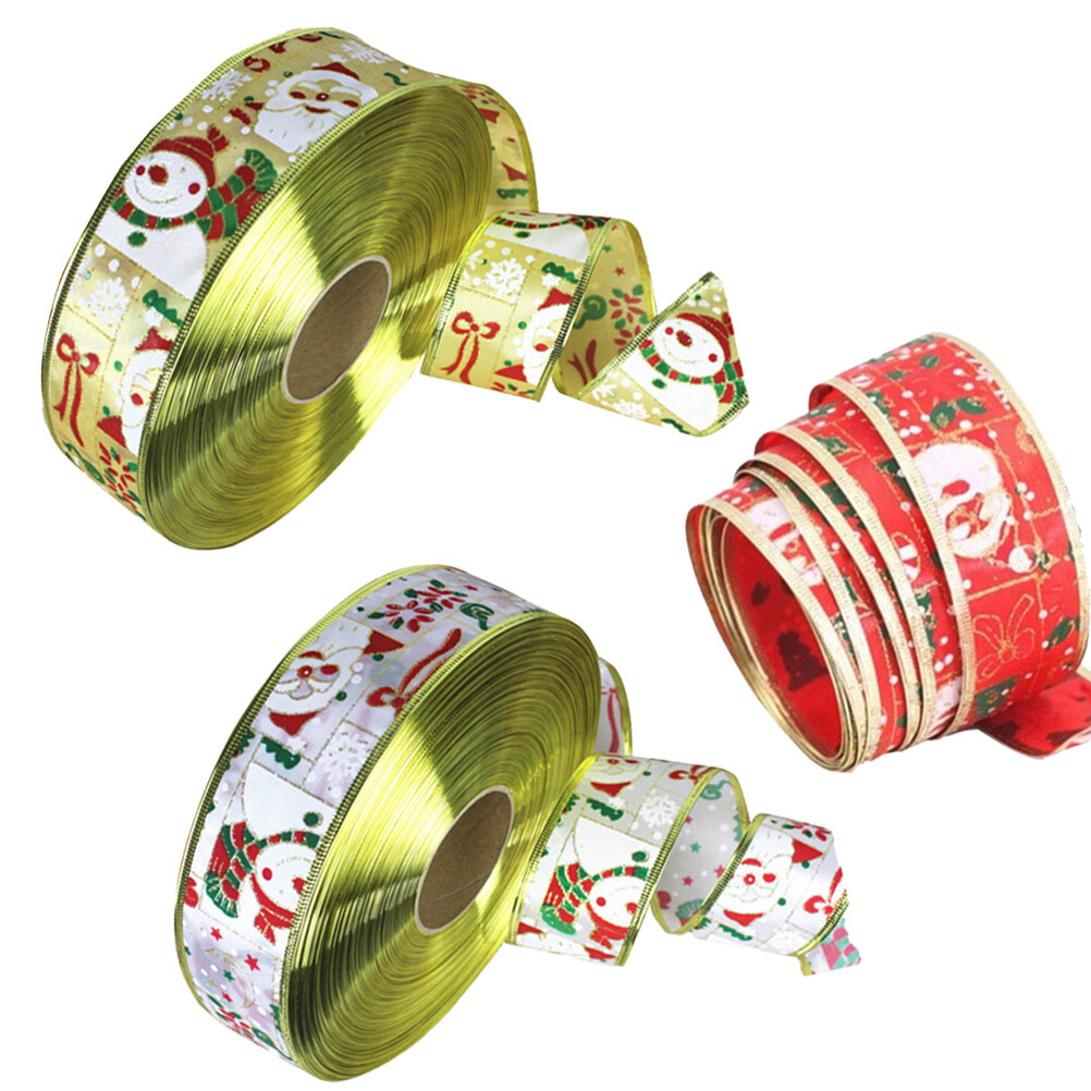 3 Rolls Xmas Ribbon Santa Snowman Pattern Ribbon Gift Wrapping Ribbons
