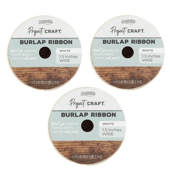 3 Rolls of 1.5 White Burlap Ribbon for DIY Projects, Arts and Crafts, 9 Yards Total