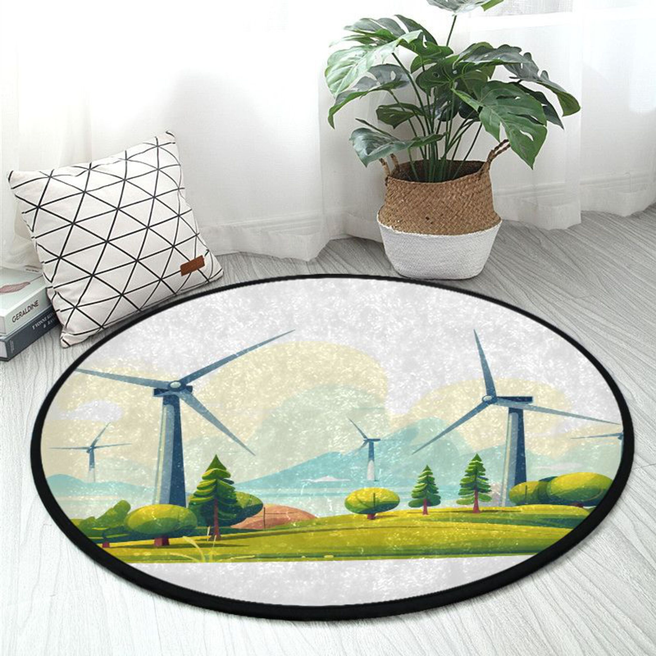 COM1950s Weight Room Floor Mats Cream Wind Rabbit Plush Round Carpet