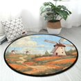 3' Round Area Rugs Plush Rug Windmill and Flowers NonSlip Door Mats