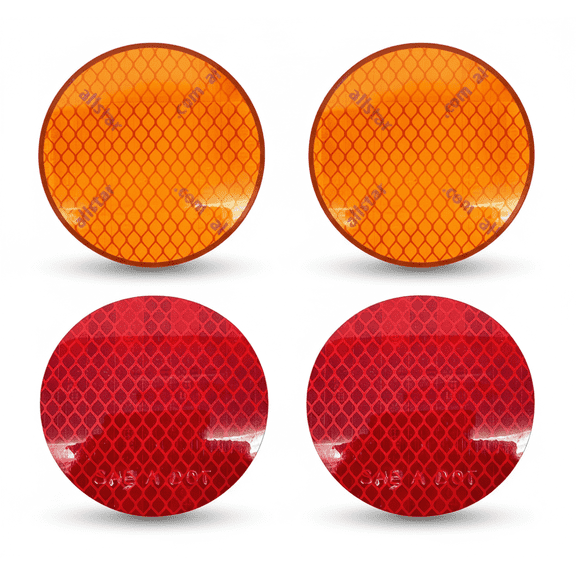 3" Round DOT-SAE 2x Red+2x Amber Prism Reflector Kit Stick-On Weatherproof