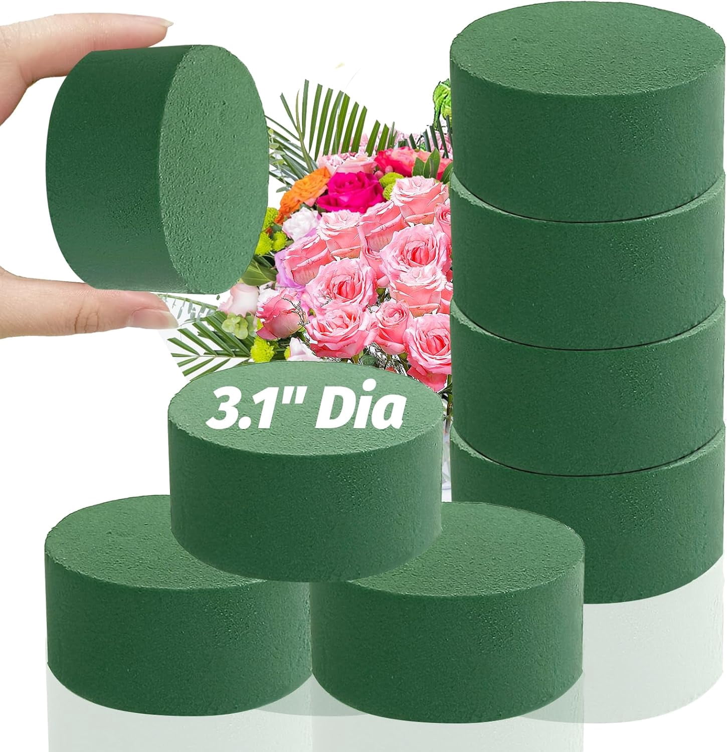 3" Round Green Floral Foam Blocks – Wet/Dry Florist Circles for Artificial & Fresh Flower Arrangements, Wedding Party Home DIY Decor Crafts(RL 10 PCS)