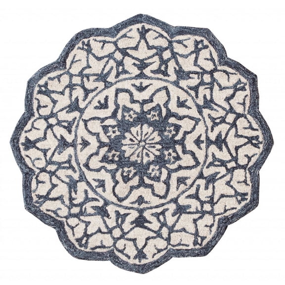 3â€™ Round Navy and White Decorative Area Rug