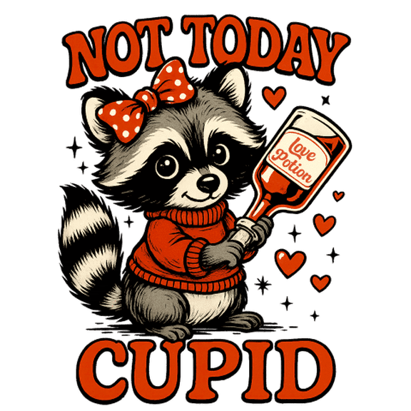 Raccoon Holding Love Potion Bottle - Not Today Cupid Edible Image Cake,Cupcake & Cookie Toppers, by TNCT (6 Count)