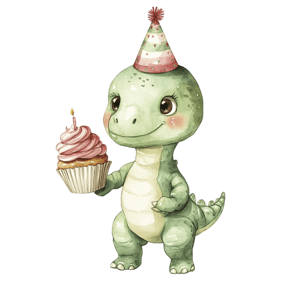 Watercolor Baby Green Dinosaur Edible Image Cake, Cupcake & Cookie Toppers, by TNCT (6 Count)