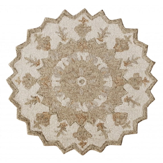 3’ Round Tan Retro Modern Medallion Area Rug