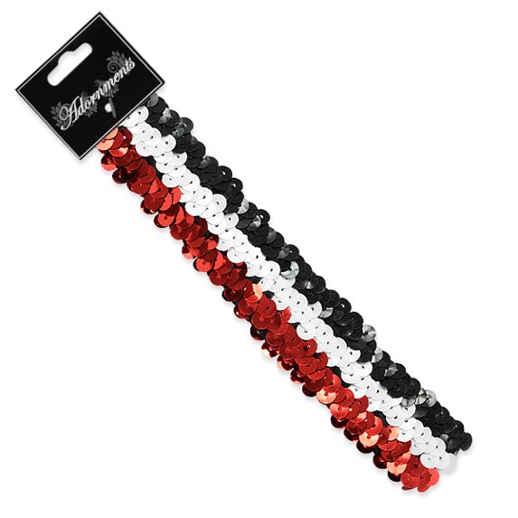 3 Row 1 1/4" Metallic Stretch Sequin Headband Bk/Wb/Red