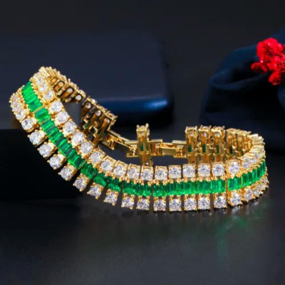 3 Row CZ Cuban Chain Wide Round Bracelet Dubai Gold Color Bridal Wedding Jewelry