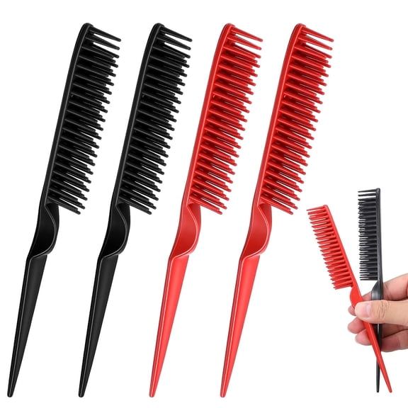 3 Row Comb, 4 PCS Curl Defining Combs Triple Row Styling Comb, Rat Tail Teasing Brush, Styling Hair Combs for Women Detangling, Defining and Curls Sectioning Hair