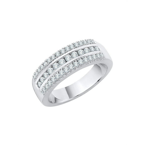 3 Row Diamond Wedding Band in Sterling Silver (1/2 cttw) (I-Color, SI3-I1 Clarity) (Size-9.5)