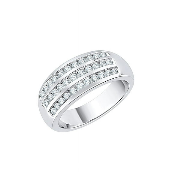 3 Row Diamond Wedding Band in Sterling Silver (1/2 cttw) (I-Color, SI3-I1 Clarity) (Size-9)