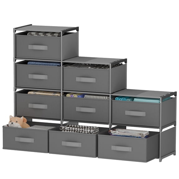 BAOKALER Non-Woven Fabric Multi-Functional Storage Cabinet, 9-Drawer Open Storage Shelf, 10.24×47.24×34.65 Inches, for Bedroom, Living Room, Hallway, Gray